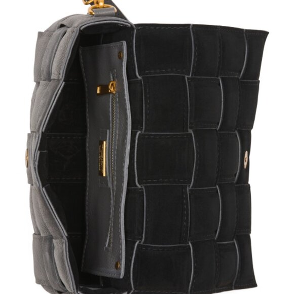 VIOLA CASTELLANI Cenere Suede Padded Woven Crossbody Made In Italy - Picture 7 of 8